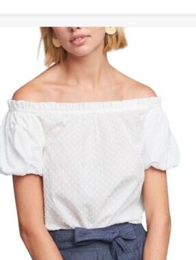 Maeve White Off-Shoulder Puff Sleeve Blouse
